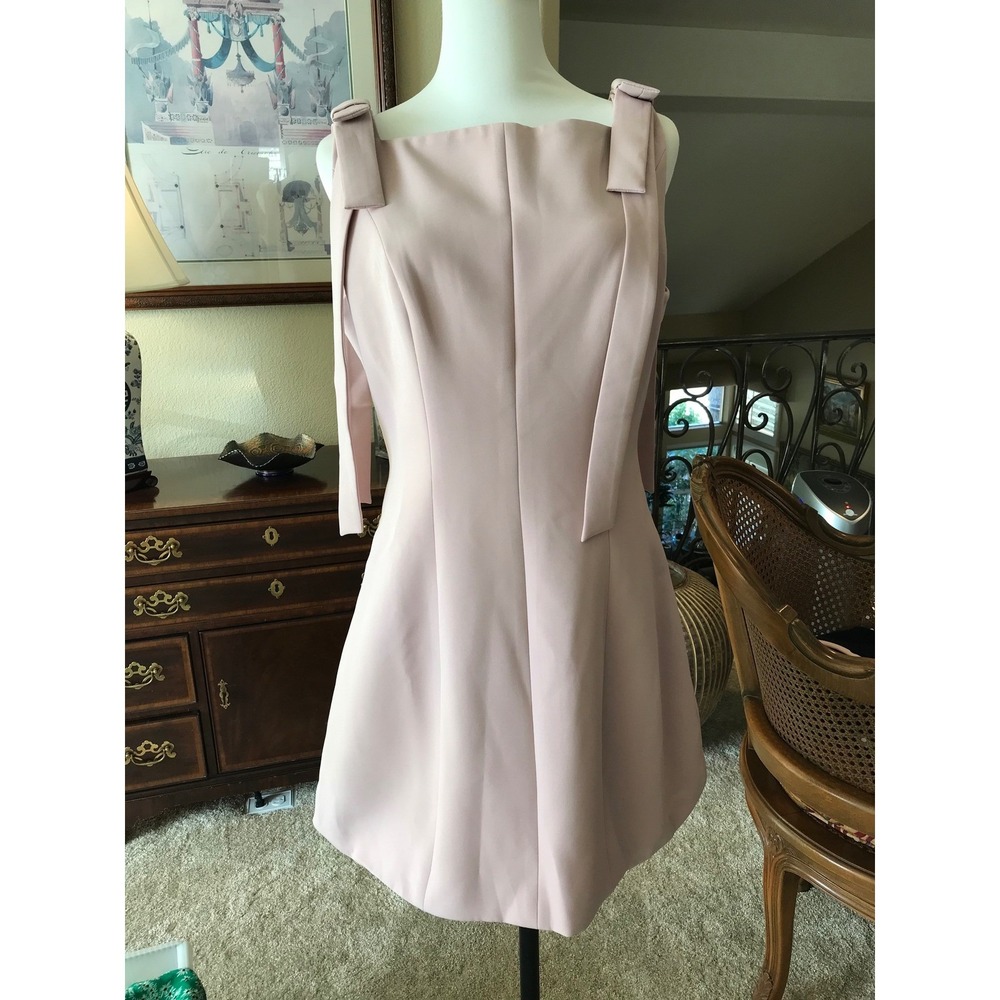 Commense Womens Large Pink Tie Shoulder Square Neck Fit & Flare Mini Dress NWT - Picture 2 of 6